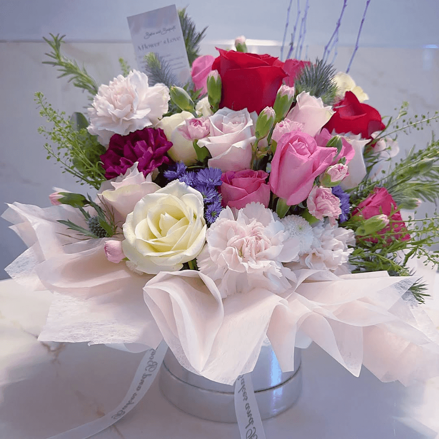 Large red, pink and white bouquet
