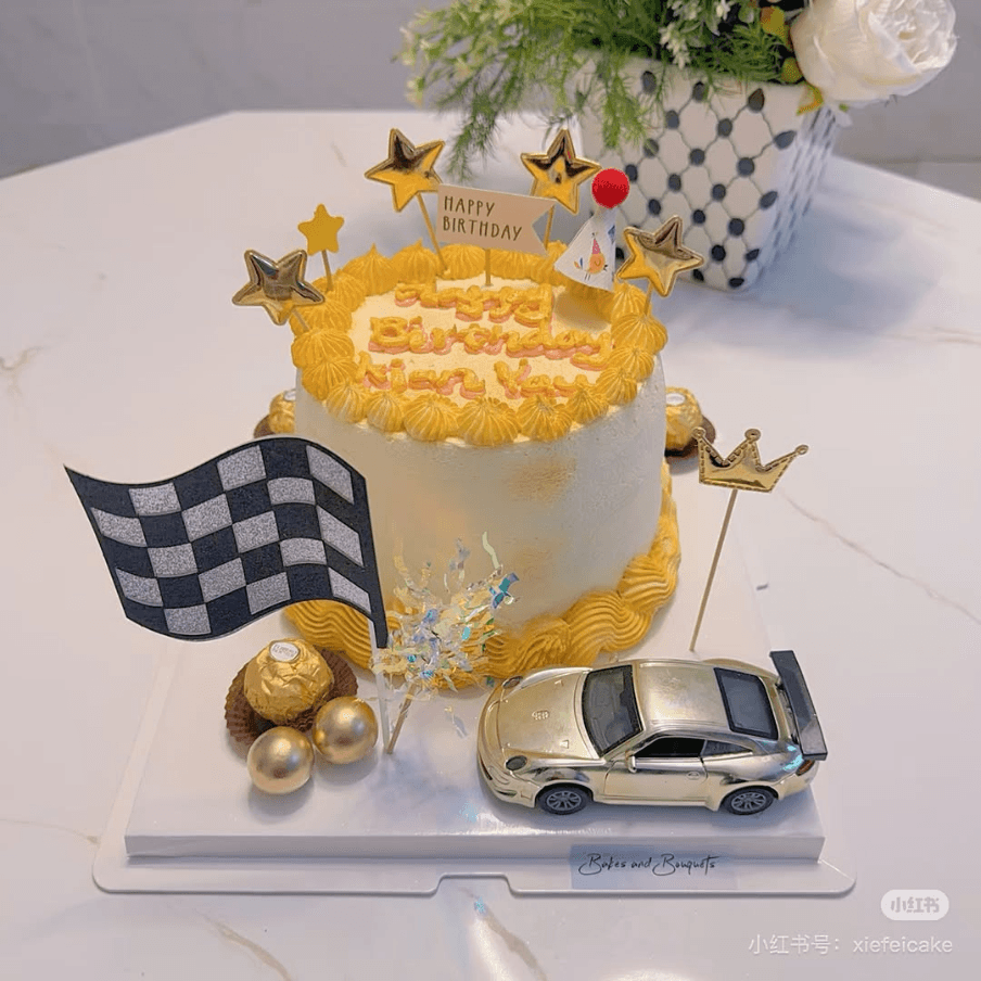 6 inch yellow racecar themed cake