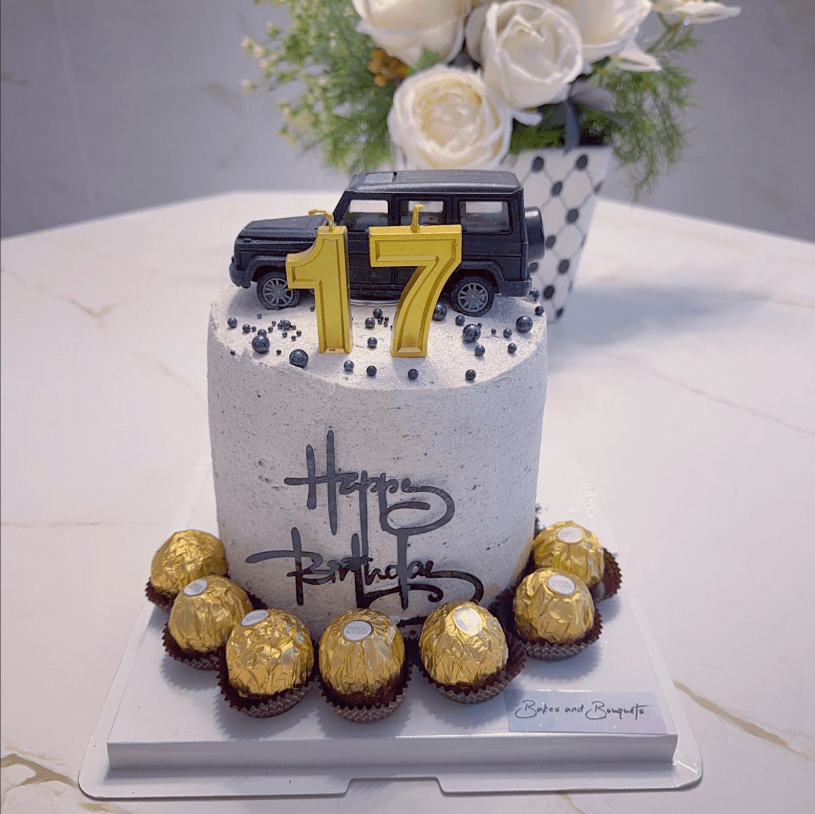 6 inch white cake with Ferrero Rocher